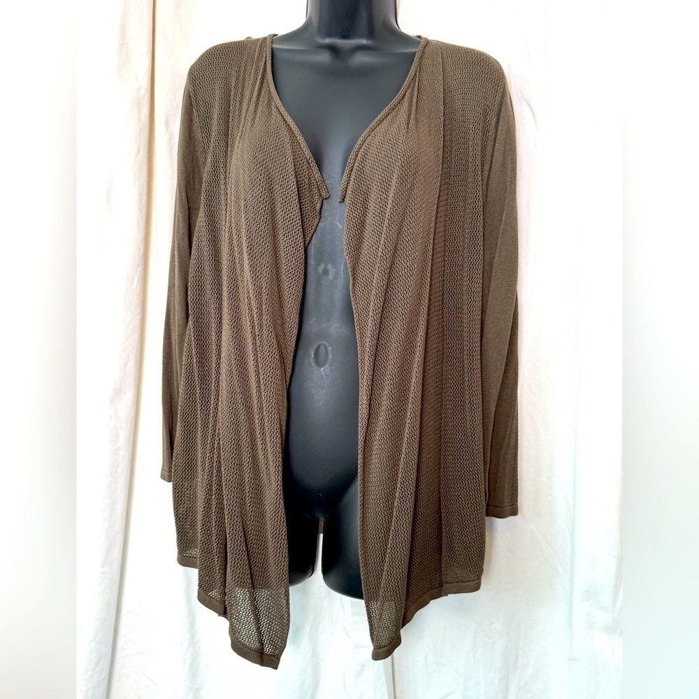 "August Silk" Women's L Viscose Asymmetrical Sweater Olive Green Lightweight
